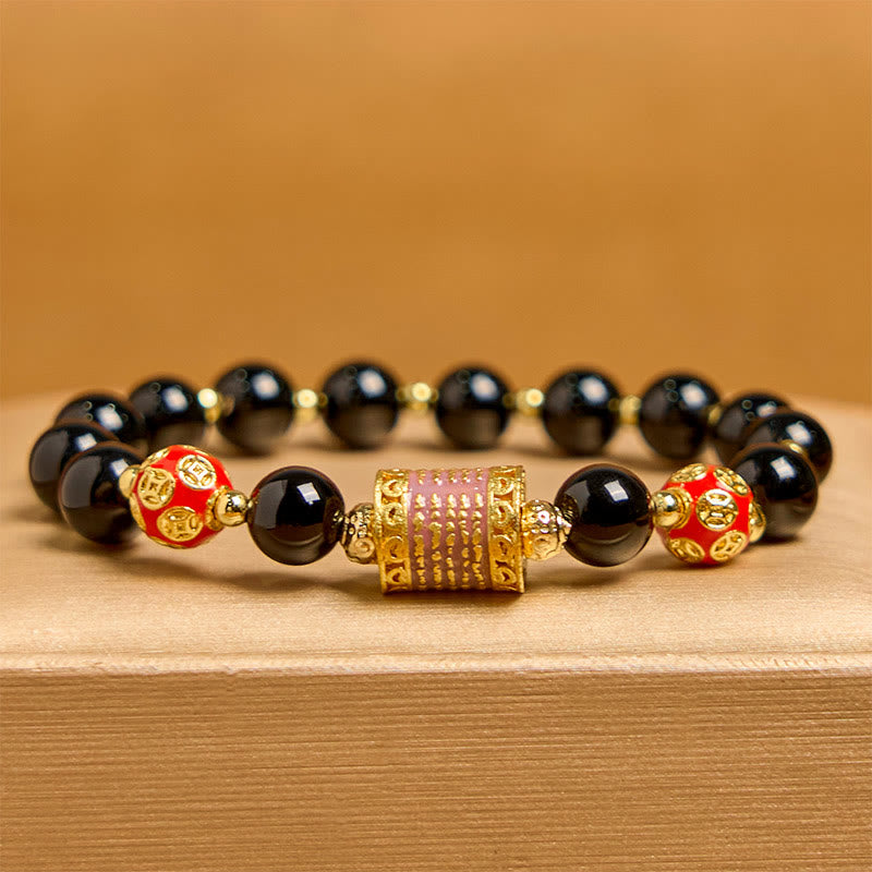 KarmaRipple's Authentic Black Onyx Five Scripture Bronze Coins Fortune Bracelet p2
