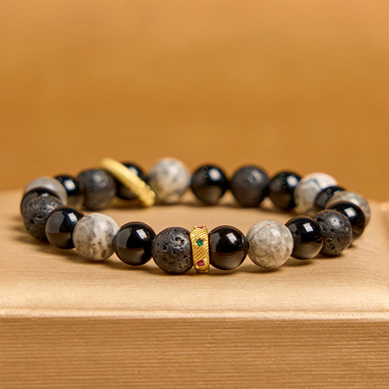 KarmaRipple's Lava Rock Black Onyx Picasso Jasper Balancing Bracelet p3