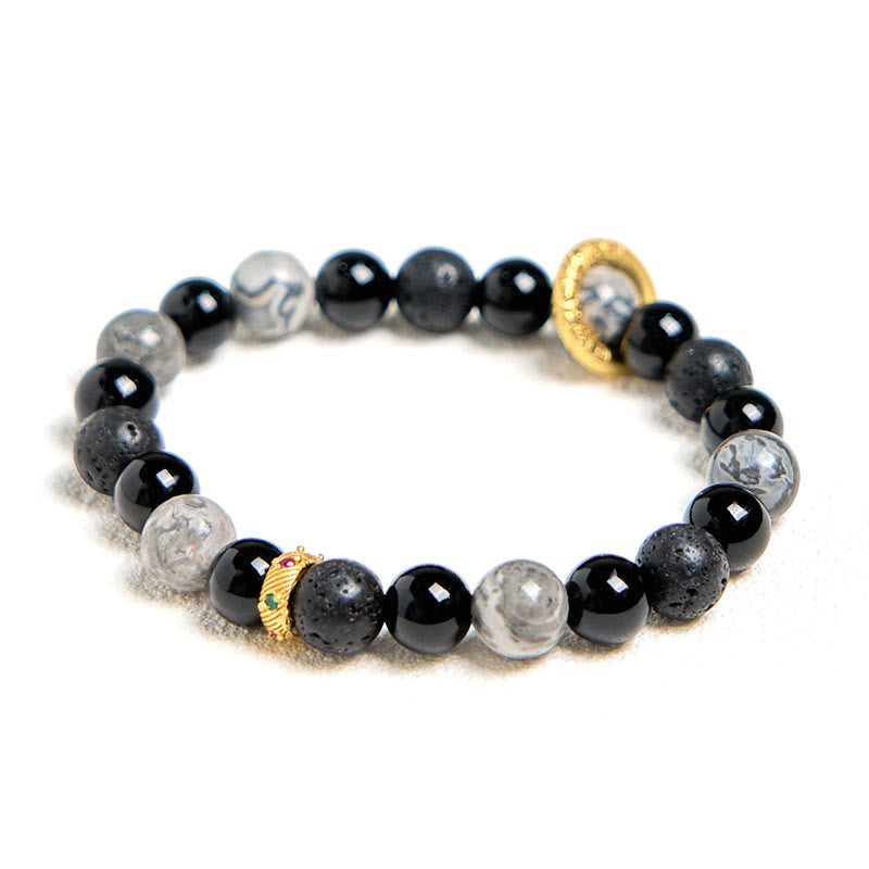KarmaRipple's Lava Rock Black Onyx Picasso Jasper Balancing Bracelet p8