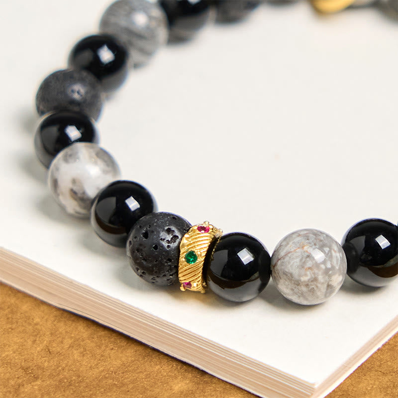 KarmaRipple's Lava Rock Black Onyx Picasso Jasper Balancing Bracelet p6