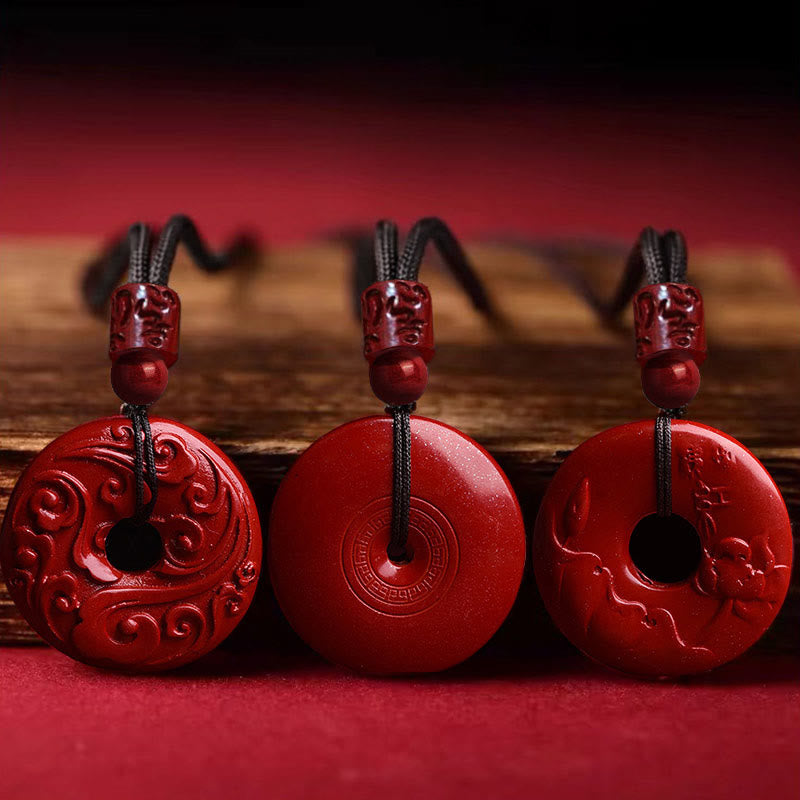 KarmaRipple's Authentic Cinnabar Lotus Peace Buckle Blessing Pendant String Necklace p4