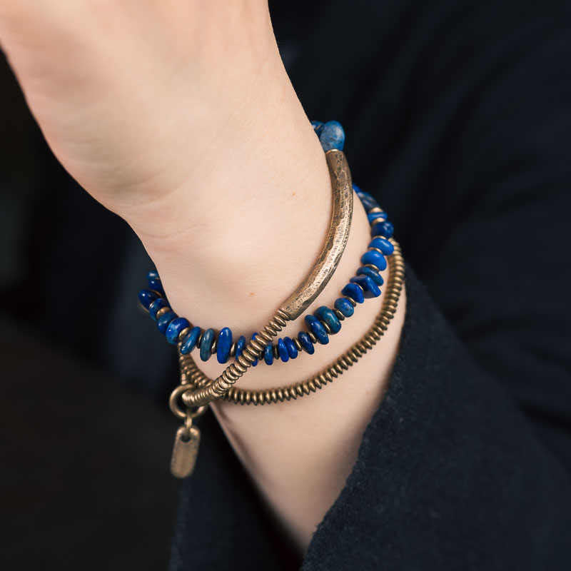 KarmaRipple's Irregular Shape Triple Wrap Lazurite Balance Bracelet p9