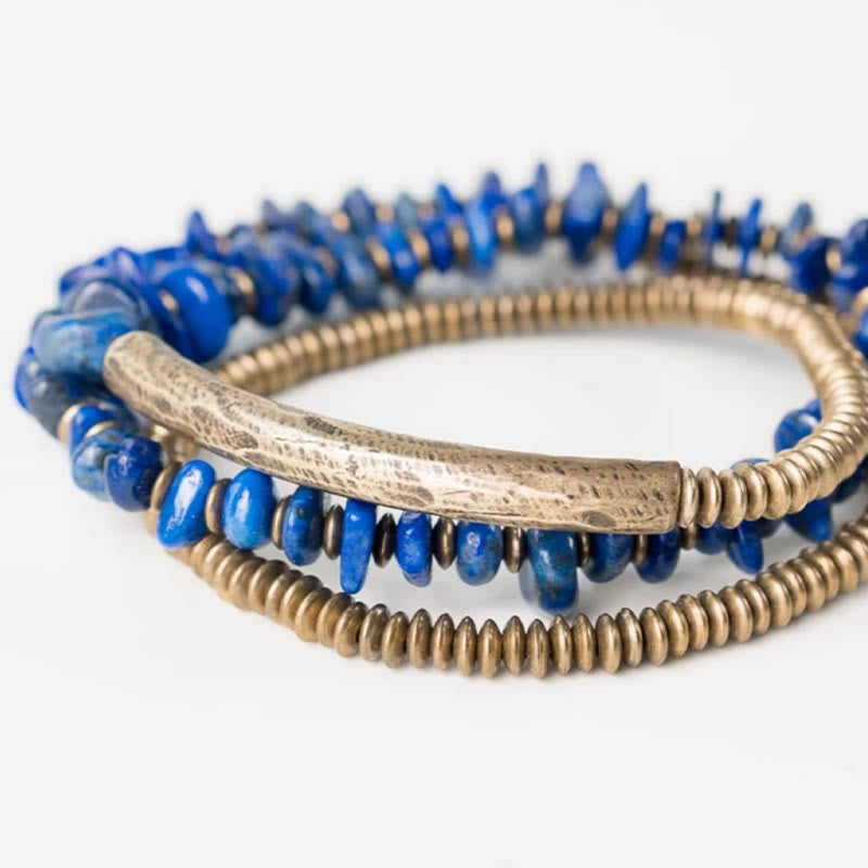 KarmaRipple's Irregular Shape Triple Wrap Lazurite Balance Bracelet p5