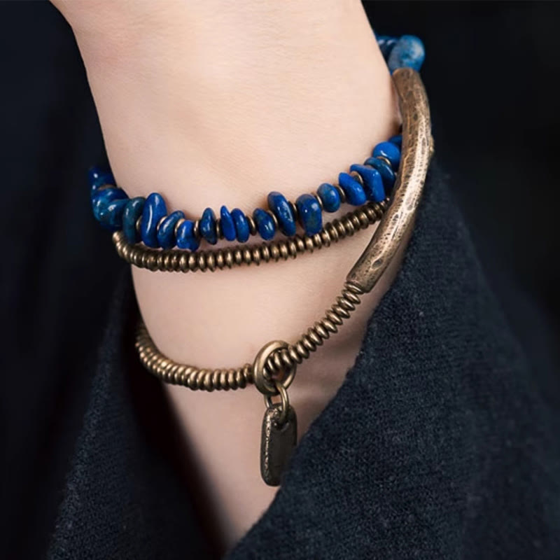KarmaRipple's Irregular Shape Triple Wrap Lazurite Balance Bracelet p10