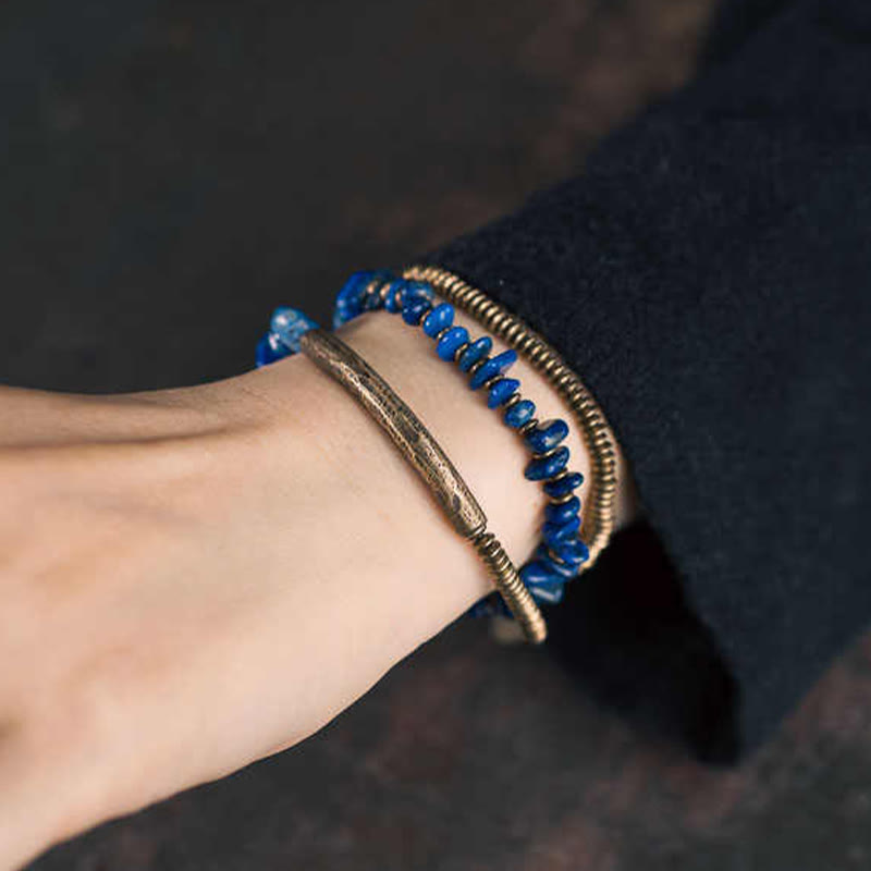 KarmaRipple's Irregular Shape Triple Wrap Lazurite Balance Bracelet p11