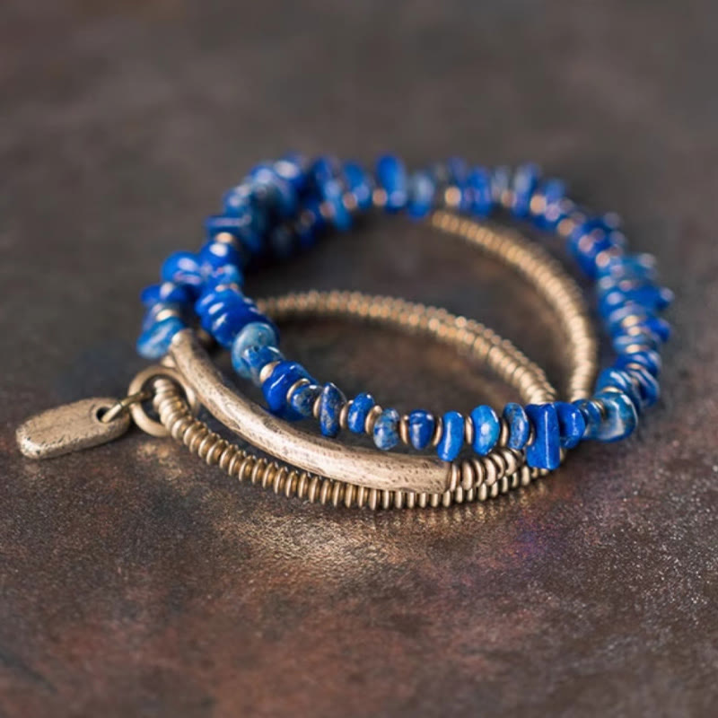 KarmaRipple's Irregular Shape Triple Wrap Lazurite Balance Bracelet p2