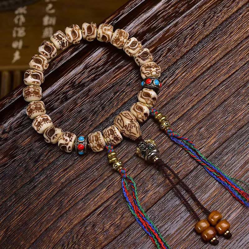 KarmaRipple's Tibetan Camel Bone Garuda Carved Protection Tassel Bracelet p3