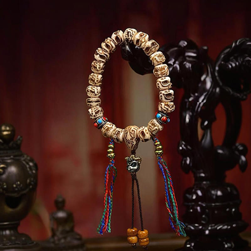 KarmaRipple's Tibetan Camel Bone Garuda Carved Protection Tassel Bracelet p4