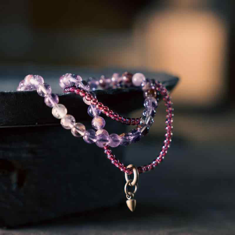 KarmaRipple's Retro 6mm Amethyst 4mm Garnet Multilayer Balance Bracelet p1