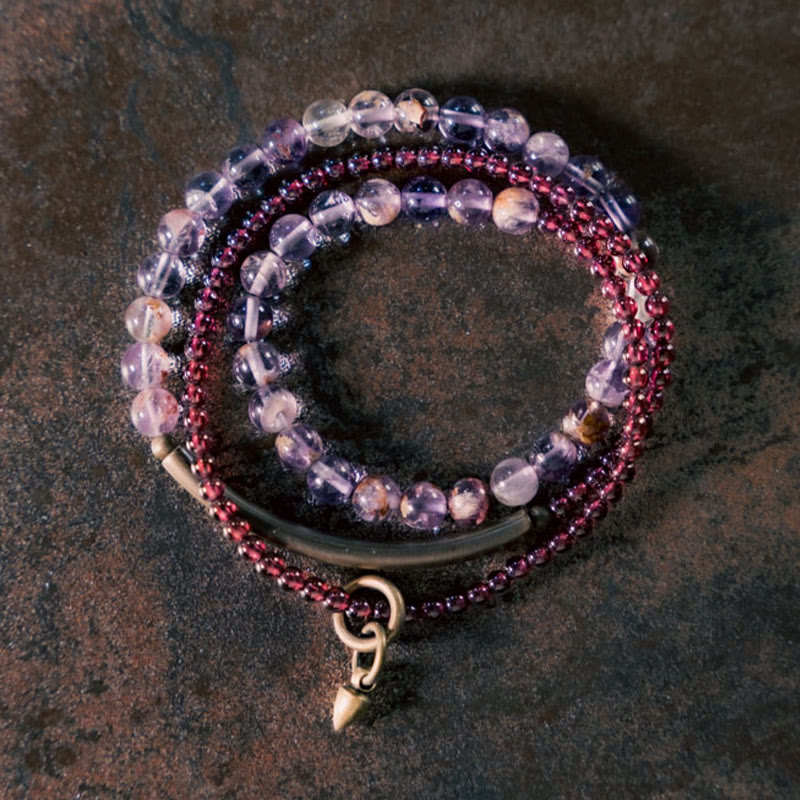 KarmaRipple's Retro 6mm Amethyst 4mm Garnet Multilayer Balance Bracelet p3