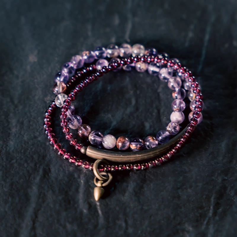 KarmaRipple's Retro 6mm Amethyst 4mm Garnet Multilayer Balance Bracelet p2