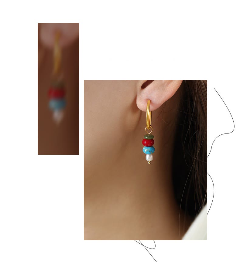 KarmaRipple's Tibetan Marnyi Stone'sign Authentic Red Agate Pearl Confidence Titanium Steel Earrings p6