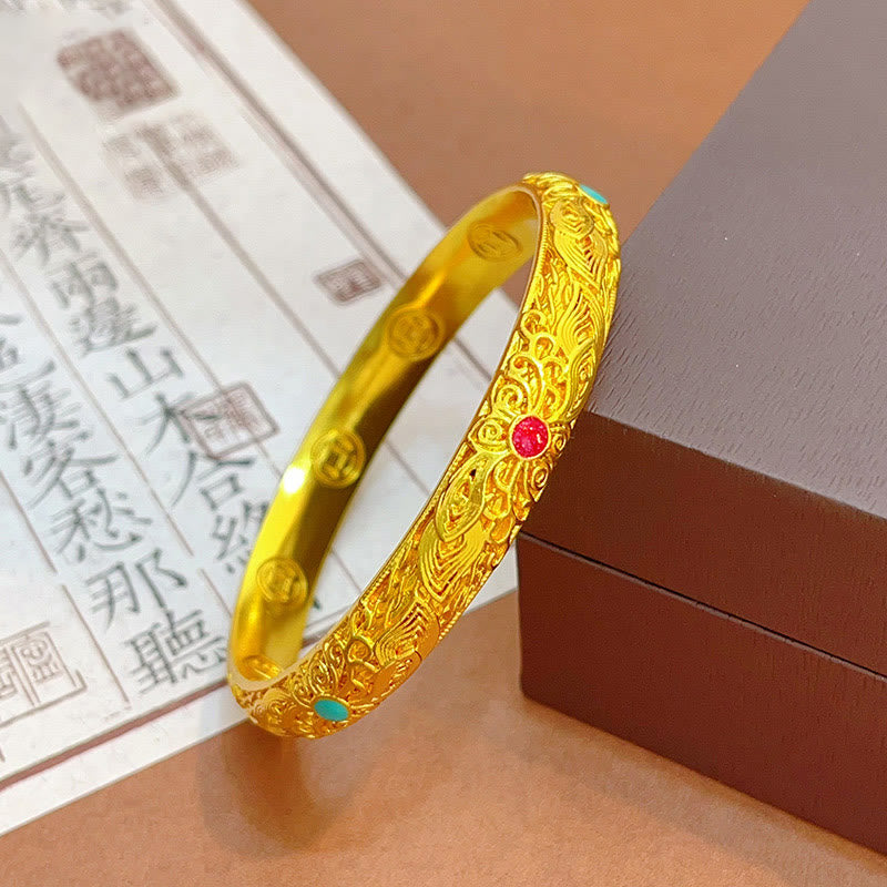 KarmaRipple's Bronze Plated Gold Flowers Leaves Fortune Bracelet Bangle p2
