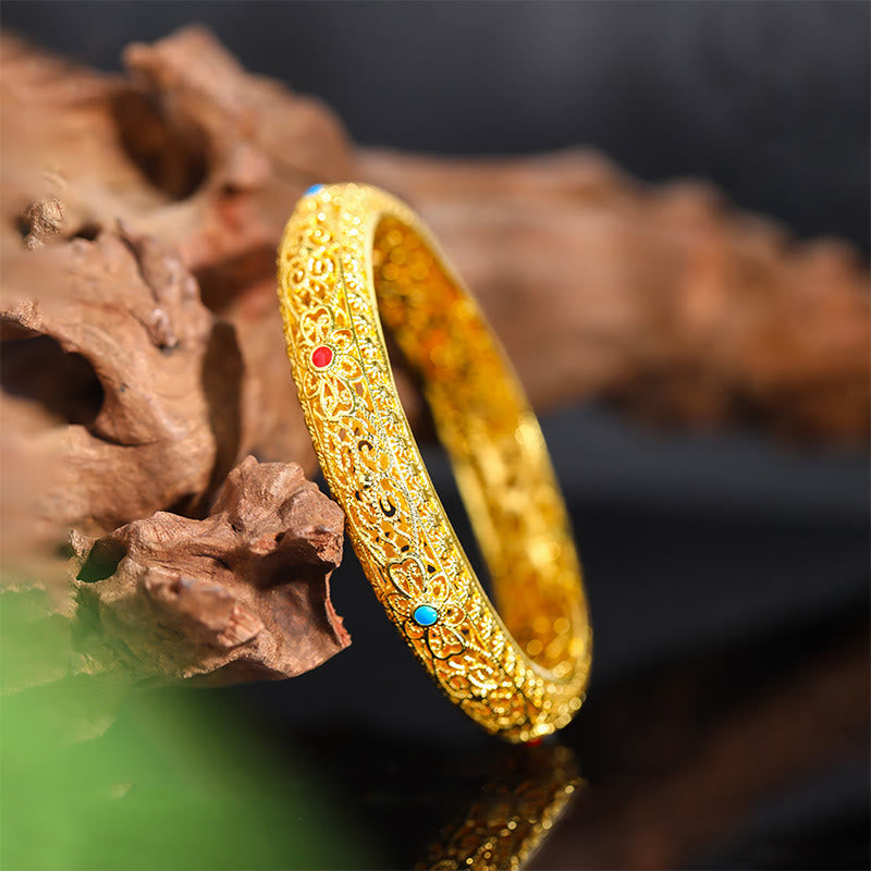KarmaRipple's Bronze Plated Gold Flowers Vine Pattern Fortune Bracelet Bangle 2.44 IN (62 MM) p2