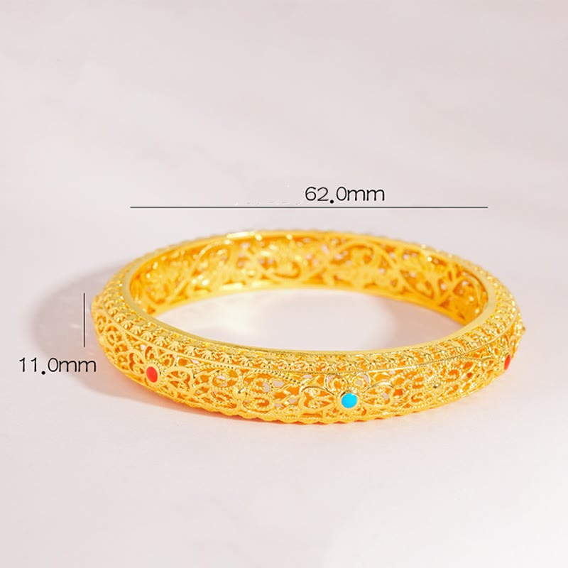 KarmaRipple's Bronze Plated Gold Flowers Vine Pattern Fortune Bracelet Bangle 2.44 IN (62 MM) p4