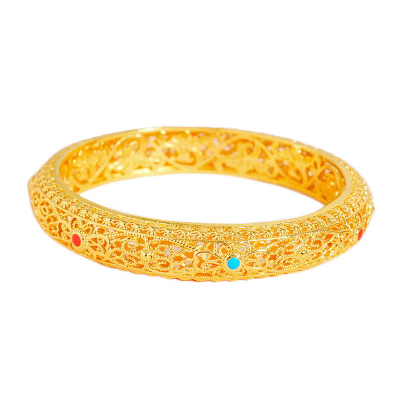 KarmaRipple's Bronze Plated Gold Flowers Vine Pattern Fortune Bracelet Bangle 2.44 IN (62 MM) p5