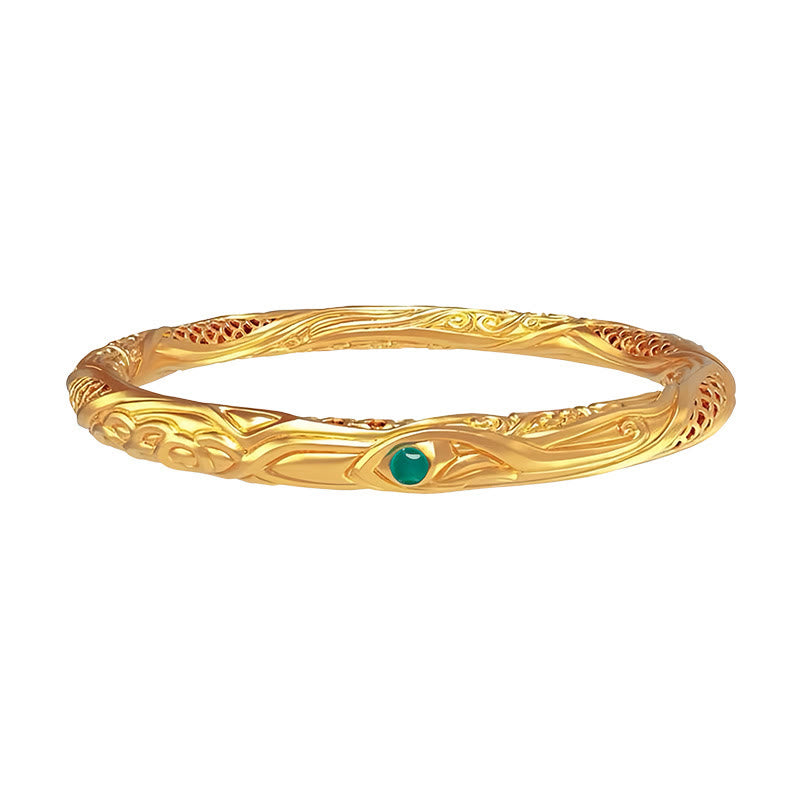 KarmaRipple's 999 Sterling Silver Golden Flower Hollow Design Blessing Bracelet Bangle p10