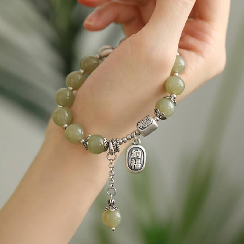 KarmaRipple's 925 Sterling Silver Hetian Jade Beadwork Fortune Bracelet p3