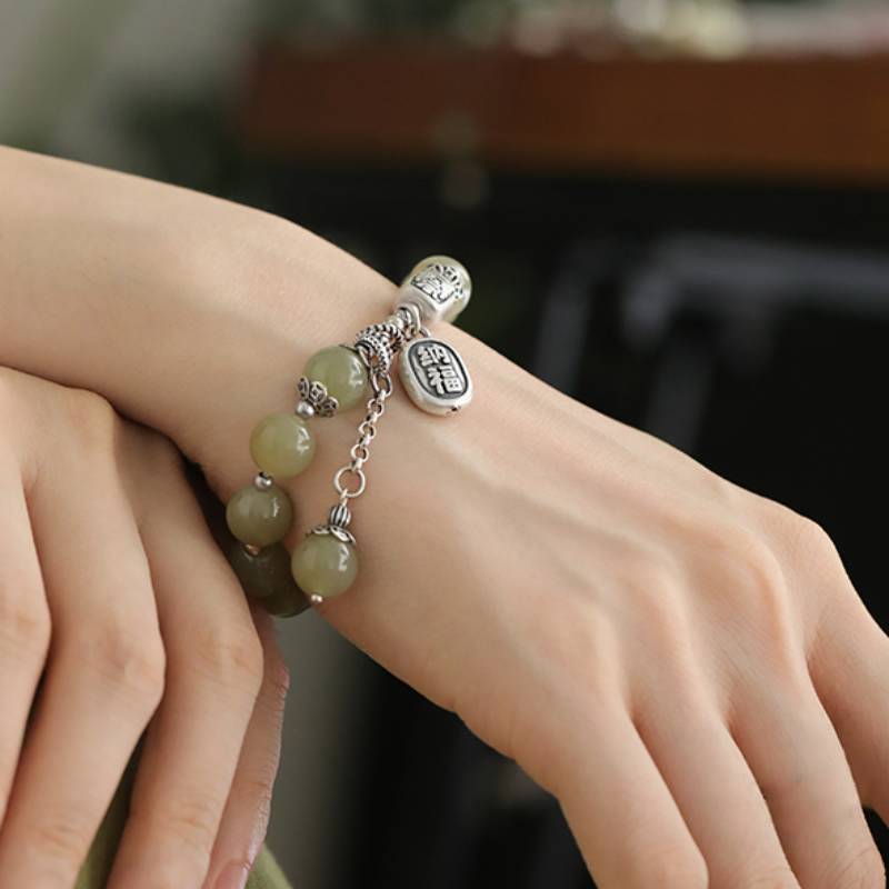KarmaRipple's 925 Sterling Silver Hetian Jade Beadwork Fortune Bracelet p9