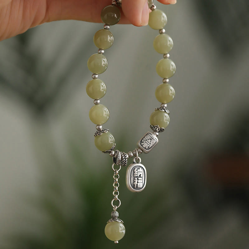 KarmaRipple's 925 Sterling Silver Hetian Jade Beadwork Fortune Bracelet p1