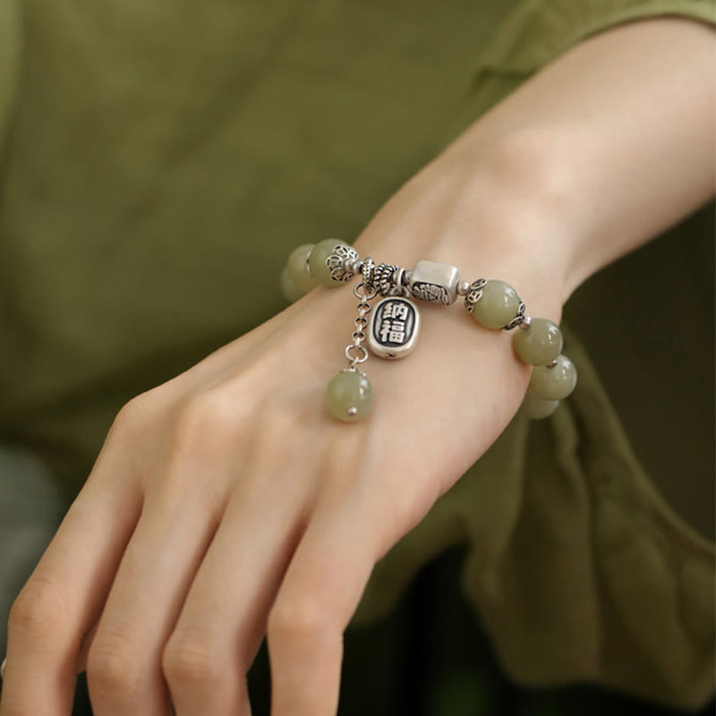 KarmaRipple's 925 Sterling Silver Hetian Jade Beadwork Fortune Bracelet p4