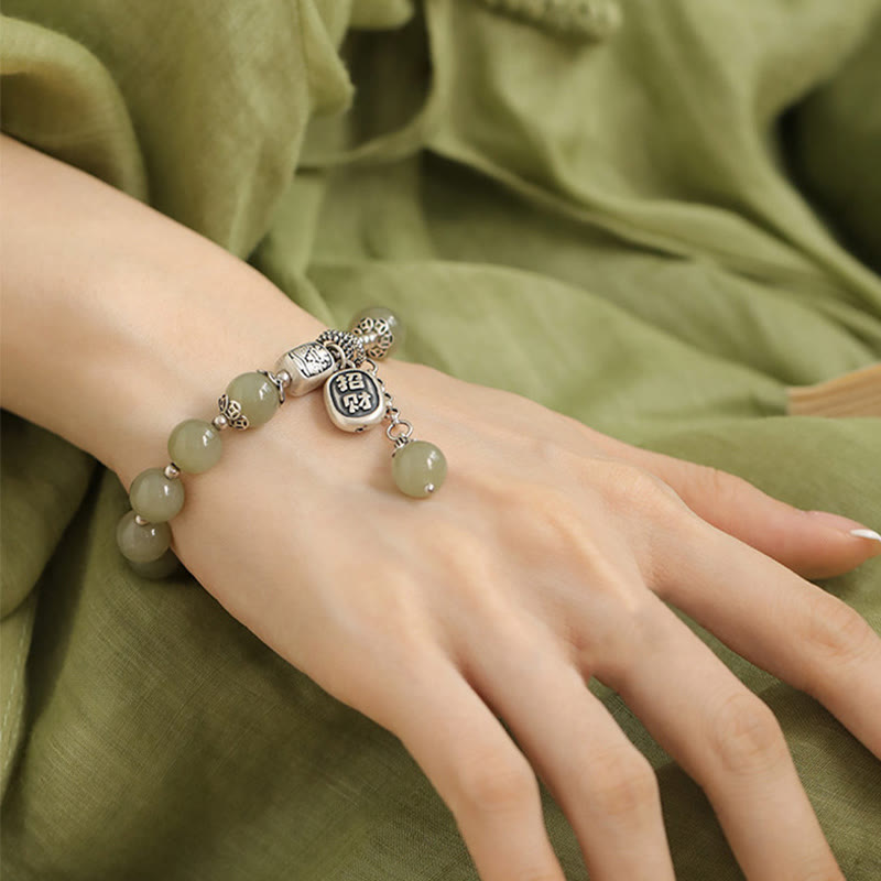 KarmaRipple's 925 Sterling Silver Hetian Jade Beadwork Fortune Bracelet p5