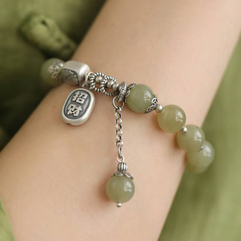 KarmaRipple's 925 Sterling Silver Hetian Jade Beadwork Fortune Bracelet p2