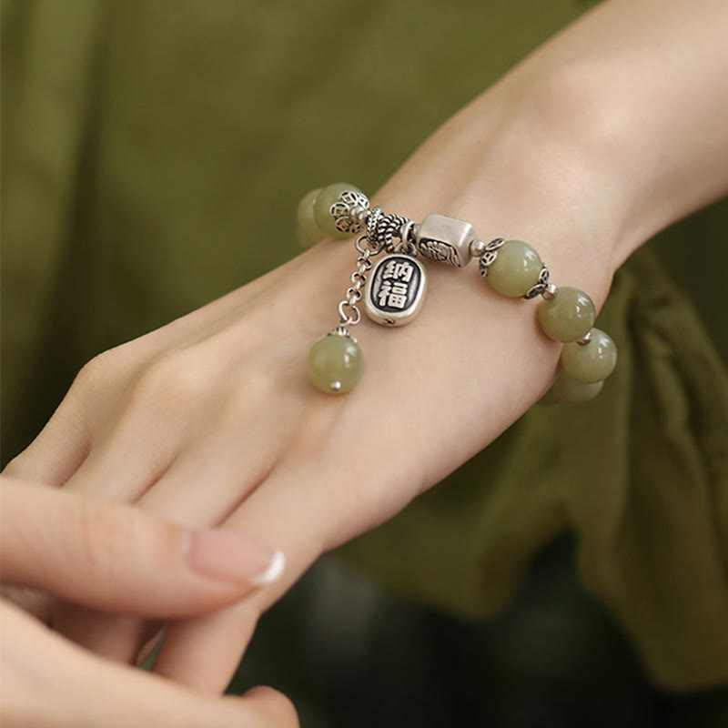 KarmaRipple's 925 Sterling Silver Hetian Jade Beadwork Fortune Bracelet p11