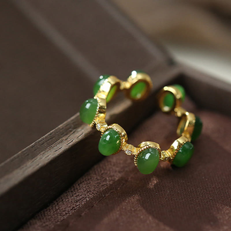 KarmaRipple's 925 Sterling Silver Hetian Cyan Jade Beadwork Balancing Adjustable Ring p10