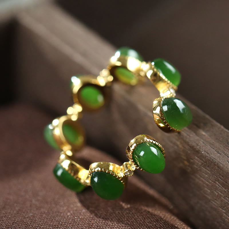 KarmaRipple's 925 Sterling Silver Hetian Cyan Jade Beadwork Balancing Adjustable Ring p3