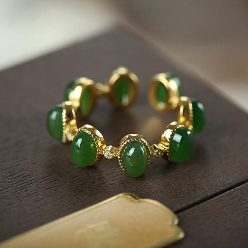 KarmaRipple's 925 Sterling Silver Hetian Cyan Jade Beadwork Balancing Adjustable Ring p4