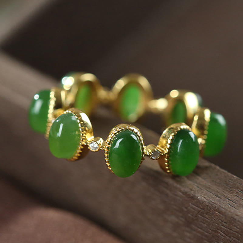 KarmaRipple's 925 Sterling Silver Hetian Cyan Jade Beadwork Balancing Adjustable Ring p2