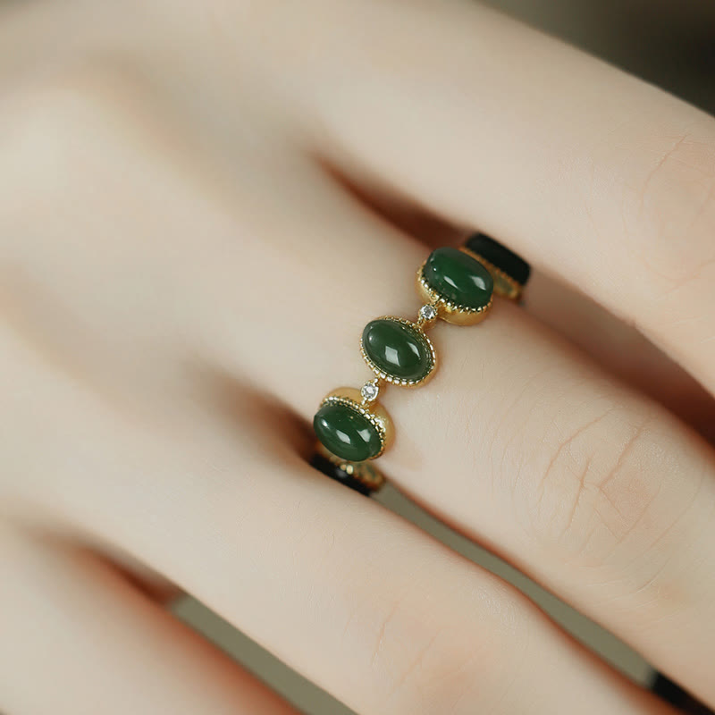KarmaRipple's 925 Sterling Silver Hetian Cyan Jade Beadwork Balancing Adjustable Ring p5