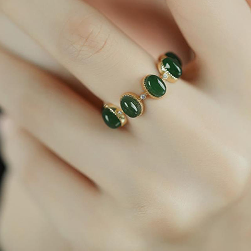 KarmaRipple's 925 Sterling Silver Hetian Cyan Jade Beadwork Balancing Adjustable Ring p9