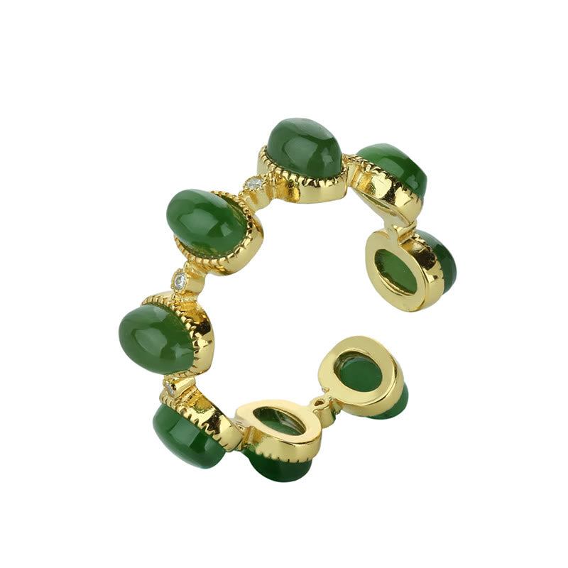 KarmaRipple's 925 Sterling Silver Hetian Cyan Jade Beadwork Balancing Adjustable Ring p12