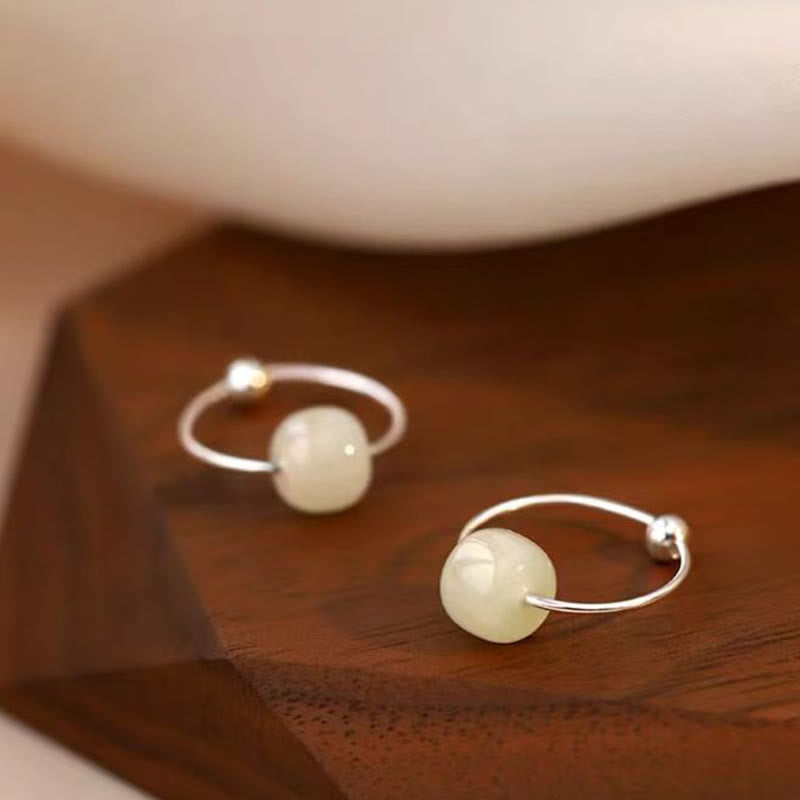 KarmaRipple's 925 Sterling Silver Hetian Jade Bead Fortune Earrings p2