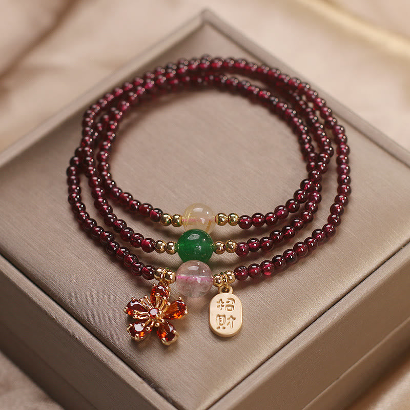 KarmaRipple's Authentic 3mm Ultra-thin Garnet Beadwork Cherry Blossom Flower Attract Fortune Protection Multilayer Bracelet p5