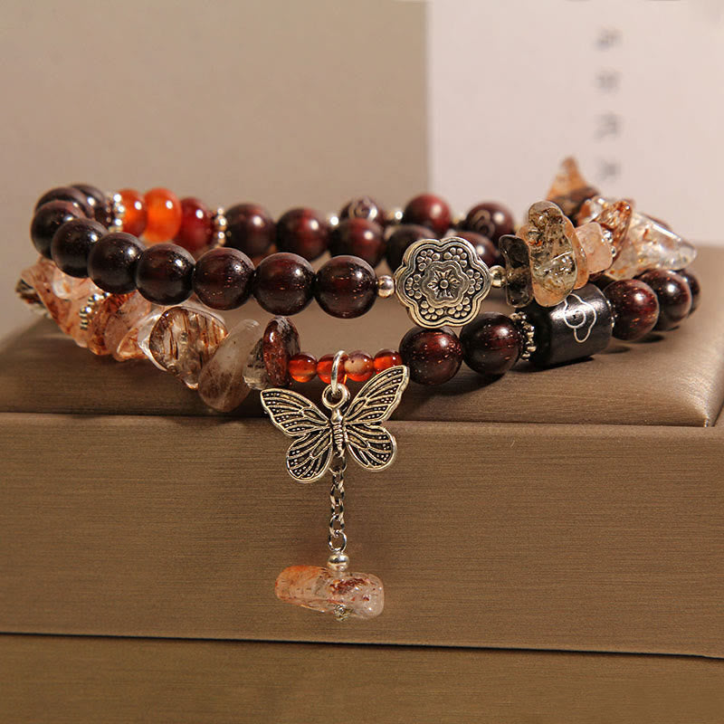 KarmaRipple's Authentic Rutilated Quartz Small Leaf Red Sandalwood Wealth Butterfly Talisman Bracelet p7