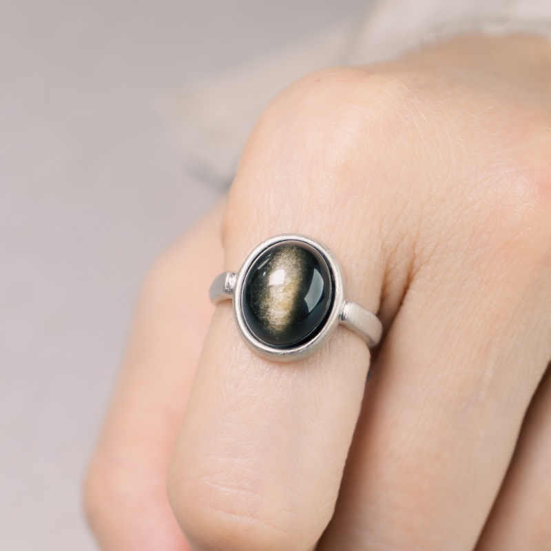KarmaRipple's Authentic 925 Sterling Silver Gold Sheen Obsidian Adjustable Wealth Ring p4