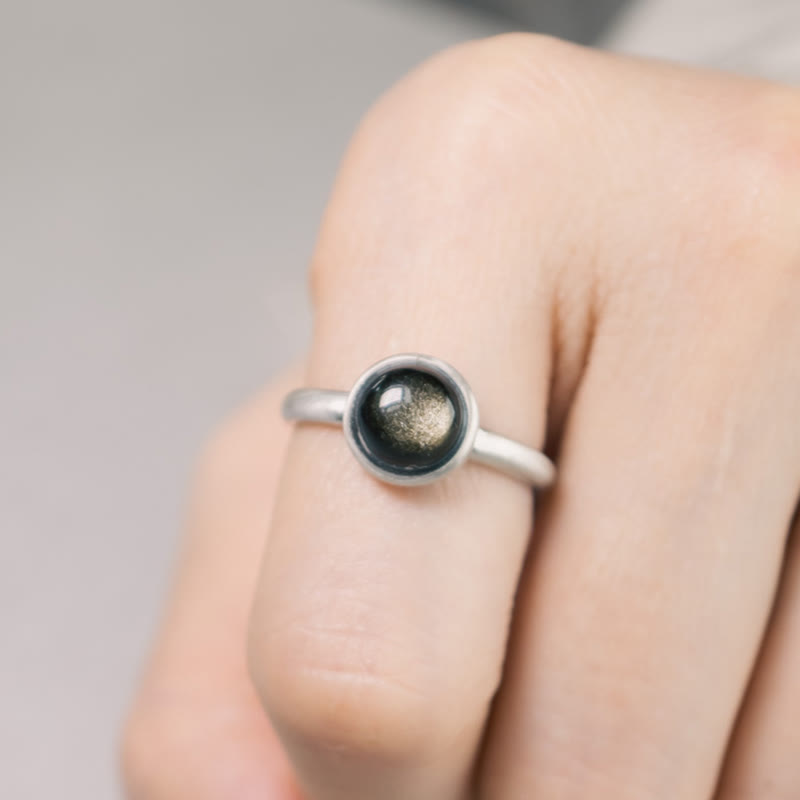 KarmaRipple's Authentic 925 Sterling Silver Gold Sheen Obsidian Adjustable Wealth Ring p3