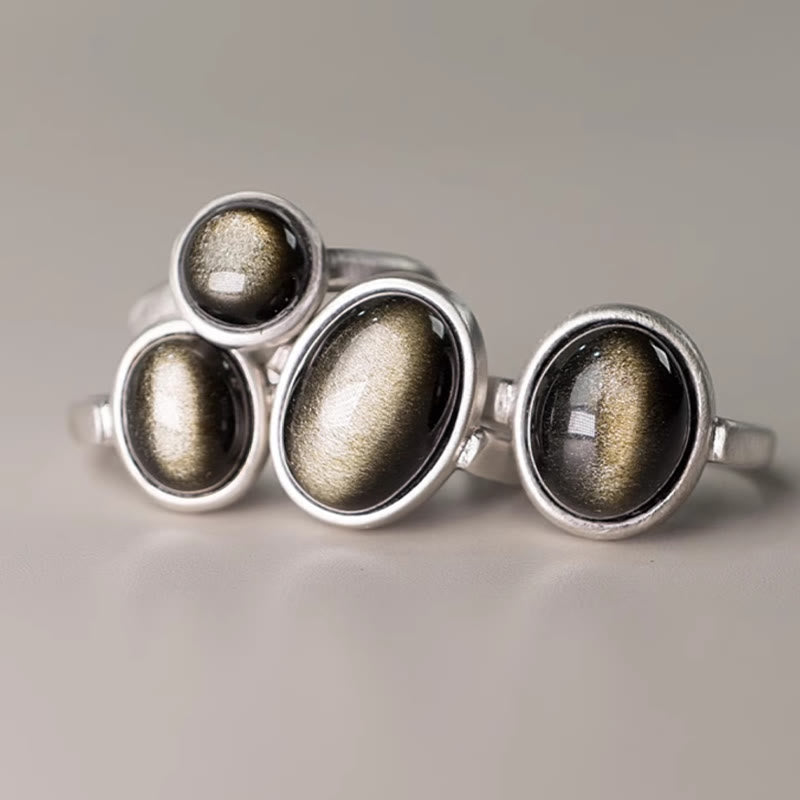KarmaRipple's Authentic 925 Sterling Silver Gold Sheen Obsidian Adjustable Wealth Ring p15