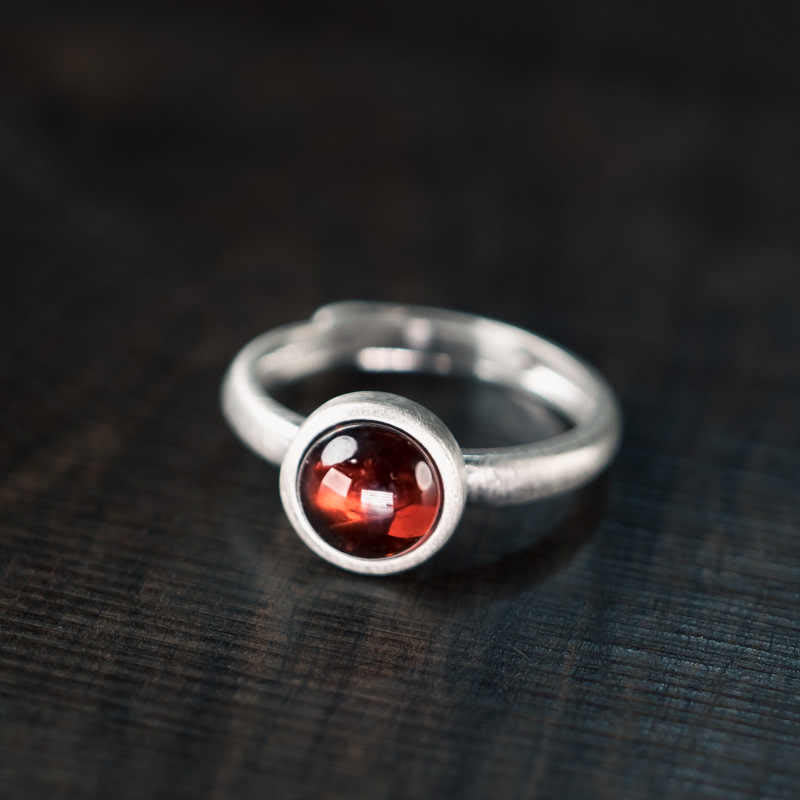KarmaRipple's Authentic 925 Sterling Silver Garnet Adjustable Protection Ring p1