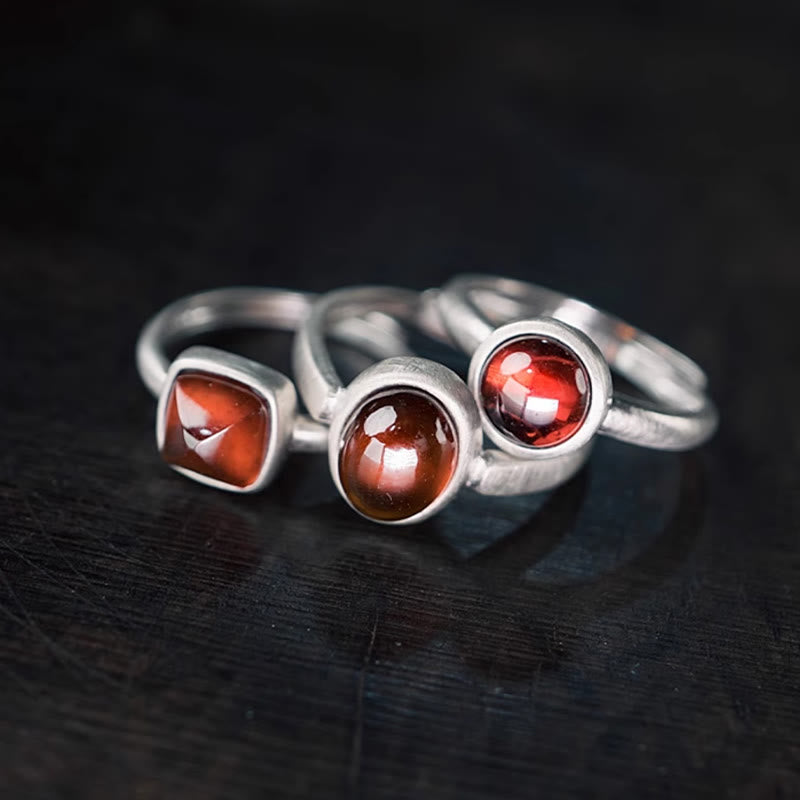 KarmaRipple's Authentic 925 Sterling Silver Garnet Adjustable Inserted Calm Ring p15