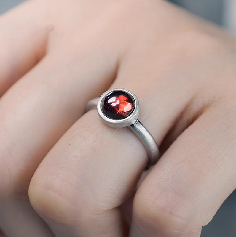 KarmaRipple's Authentic 925 Sterling Silver Garnet Adjustable Inserted Calm Ring p12
