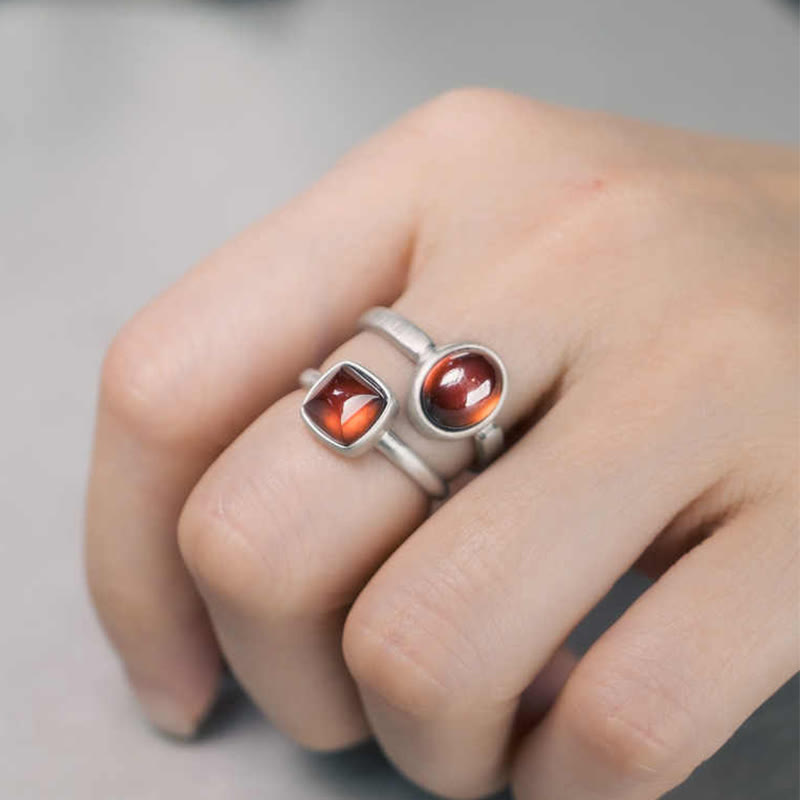 KarmaRipple's Authentic 925 Sterling Silver Garnet Adjustable Inserted Calm Ring p13