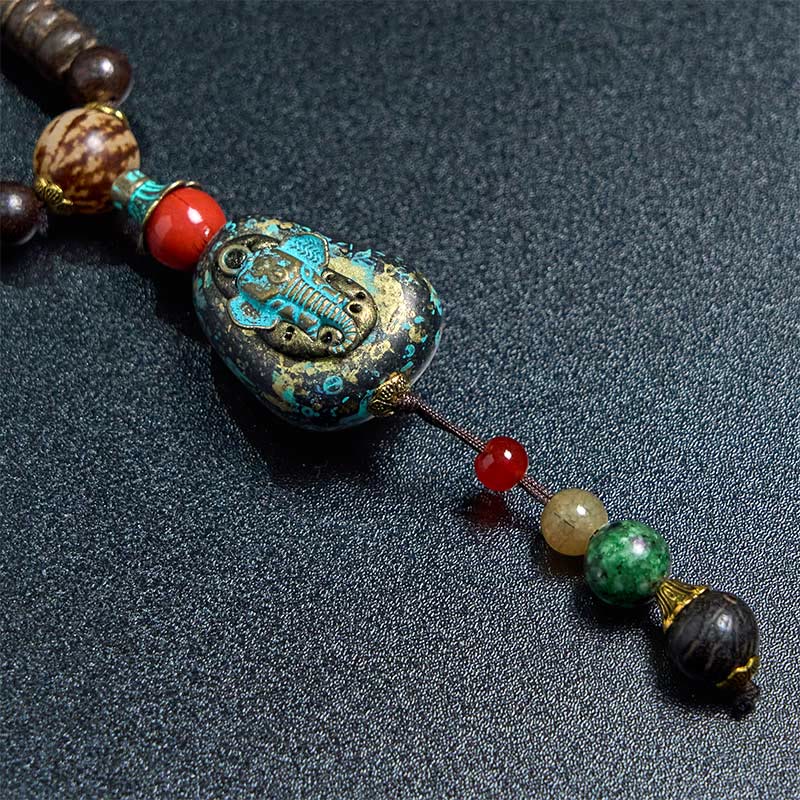 KarmaRipple's Tibetan Handmade Wenge Wood Protection Dzi Bead Elephant Head Pendant Necklace p14