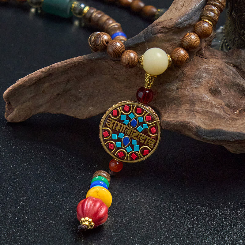 KarmaRipple's Tibetan Handmade Coconut Shell Schima Wood Great Bright Mantra Bronze Bead Balance Pendant Necklace p7