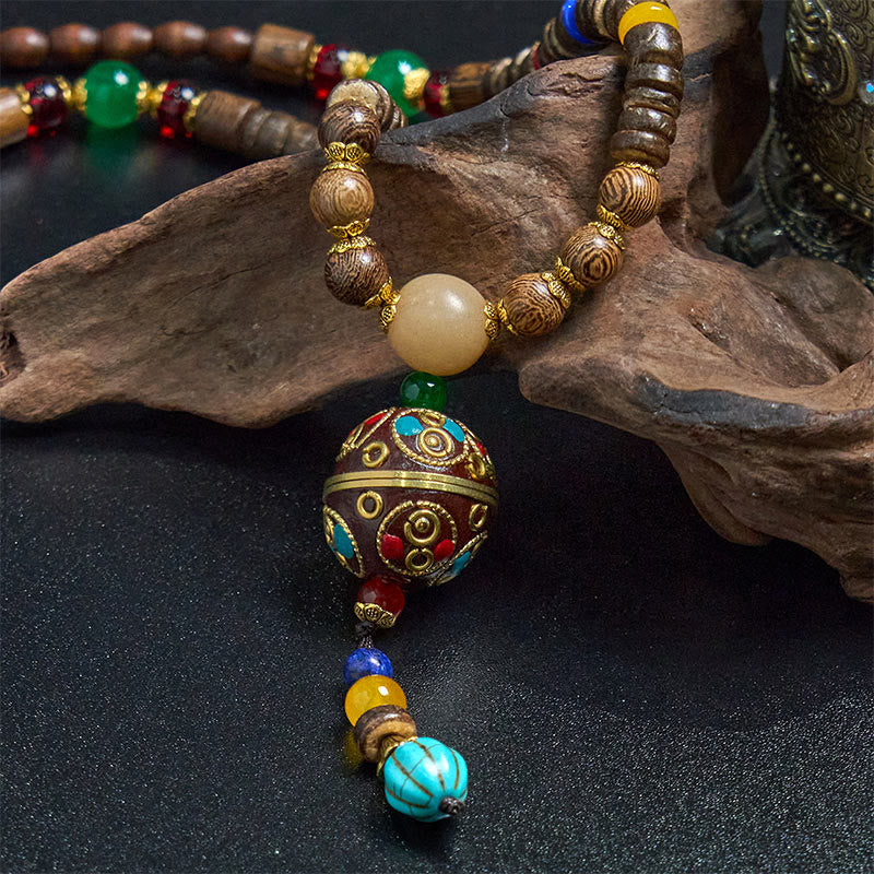 KarmaRipple's Tibetan Handmade Coconut Shell Schima Wood Great Bright Mantra Bronze Bead Balance Pendant Necklace p12