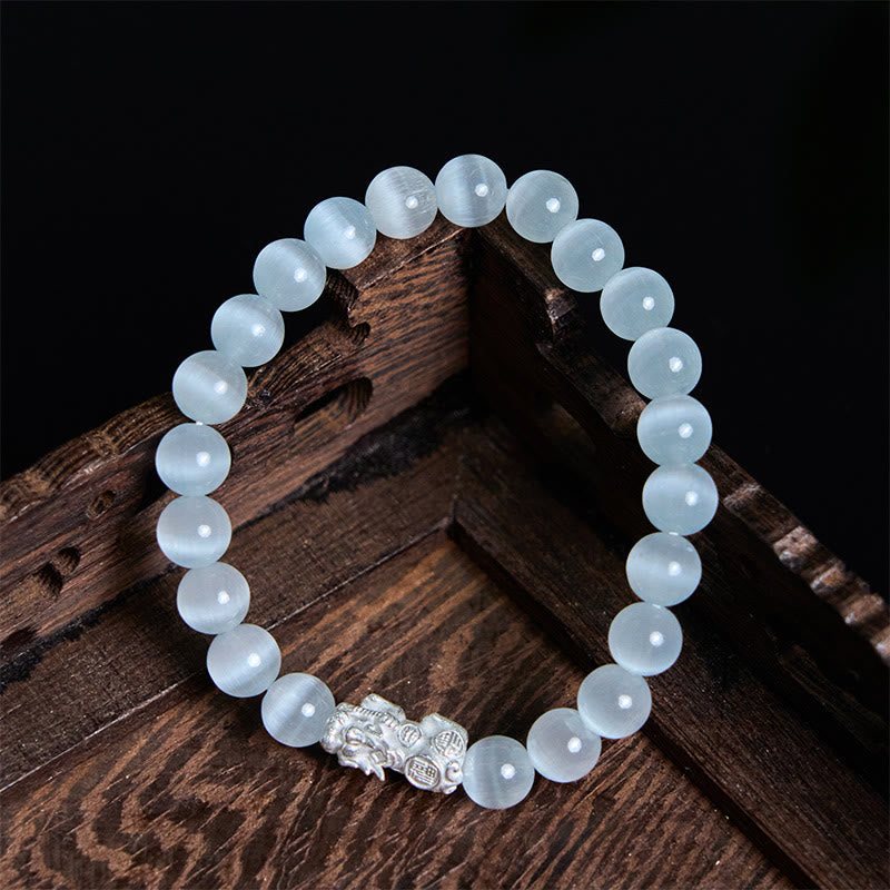 KarmaRipple's Authentic Cat's Eye Beadwork 990 Sterling Silver Pixiu Positive Bracelet p3