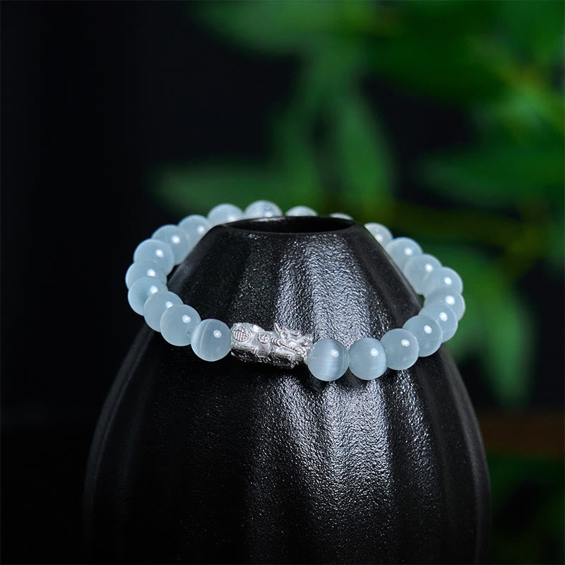 KarmaRipple's Authentic Cat's Eye Beadwork 990 Sterling Silver Pixiu Positive Bracelet p4